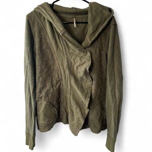 Free People Olive Draped Hooded sweatshirt Size L